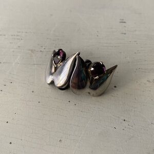 Vintage Sterling and Amethyst Tulip Screw back Earrings